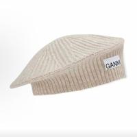GANNI 标贴罗纹装饰 针织贝雷帽 女款