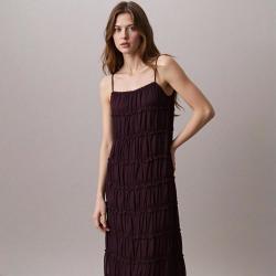 Massimo Dutti 洋气甜美吊带褶皱直筒舒适连衣裙