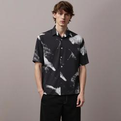 ZARA 男式翻领潮酷百搭高级印花透气短袖衬衫