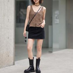 Massimo Dutti 女式毛流下摆短款吊带背心衬衫