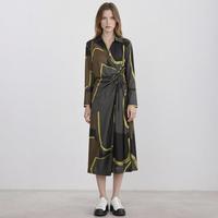 Massimo Dutti 洋气时尚丝滑围裹式系带中长款连衣裙