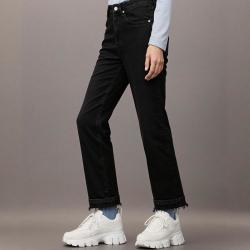 ZARA 女式复古风弹力紧身小脚裤棉质毛边低腰牛仔长裤