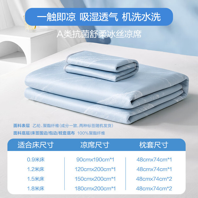 网易严选 A类抗菌可机洗冰丝席 床笠款三件套 150cm*200cm