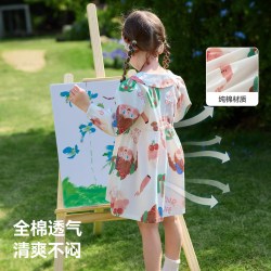 贝肽斯 女童连衣裙夏季新款纯棉裙子宝宝长袖公主裙女孩碎花裙白色