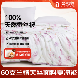 1号会员店 60支兰精天丝100%天热蚕丝被 淡紫花影 150*210cm
