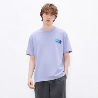 gxgjeans 男装后背花卉印花宽松圆领短袖T恤 蓝色 L