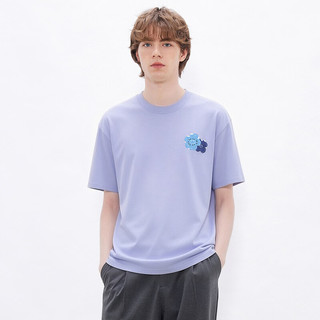 gxgjeans 男装后背花卉印花宽松圆领短袖T恤 蓝色 L