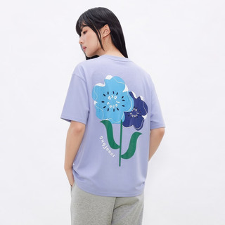 gxgjeans 男装后背花卉印花宽松圆领短袖T恤 蓝色 L