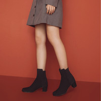 移动端：STUART WEITZMAN SW CITY TANSEY 65 早秋拼接弹力靴粗方跟短靴女