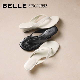 BeLLE/百丽 夜梦巴黎羊皮夹趾人字拖鞋