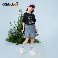 可可鸭 童装儿童短袖T恤女童夏装汗衫学生青少年衣服小熊T黑色；160
