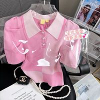 RESSCOTTI 粉色泡泡袖短袖针织衫