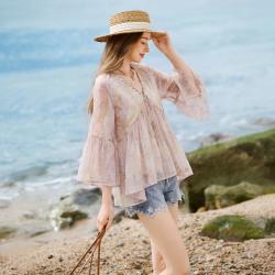 香影 2026夏装法式碎花v领雪纺衫女娃娃衫减龄荷叶边绝美上衣