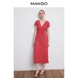 MANGO 女装连衣裙 褶皱小碎花印花长裙
