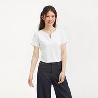 热风 女士V领短袖T恤 04白色 L