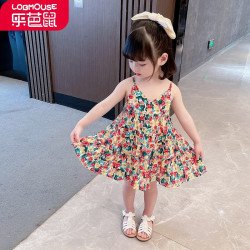 乐芭鼠 女童连衣裙夏季儿童吊带裙公主裙洋气时髦夏装新款休闲网红凉快小女孩裙子 红色