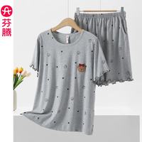 芬腾 FX26921811 纯棉短袖短裤 花灰 M 睡衣套装