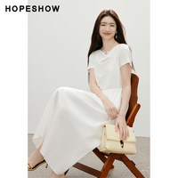 红袖 假两件蕾丝拼接荡领连衣裙
