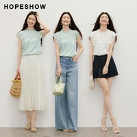 红袖 蕾丝边塔克褶荷叶边小飞袖圆领上衣两件套