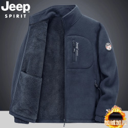 JEEP SPIRIT 男士冬季摇粒绒夹克加厚开衫卫衣