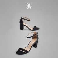 值友专享：STUART WEITZMAN 【里外全皮】NEARLYNUDE羊皮一字带极简粗跟女凉鞋