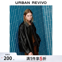 UR UR秋季新款女琥珀流光风休闲皮质翻领宽松外套UYL150087 深棕色 M