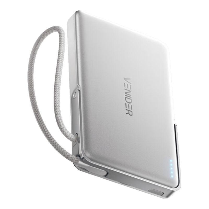 VENIDER 自带线支架磁吸移动电源 10000mAh 银色