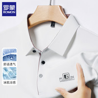 罗蒙 短袖T恤男 翻领商务休闲纯色体恤衫 白色 XL