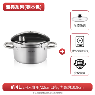 凌丰 304不锈钢高压锅家用 22cm/约4升（配玻璃盖+防烫手套）