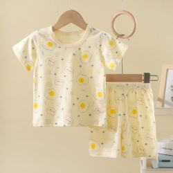 小猪班纳 儿童全棉短袖短裤家居服 米色爱心煎蛋 80cm