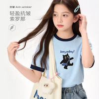 多妙屋 女童短袖t恤夏季新款儿童上衣大童青少年宽松打底衫16164蓝色 160