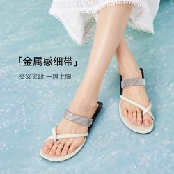 百思图 2026夏季新款商场同款人字拖时尚复古休闲女拖鞋