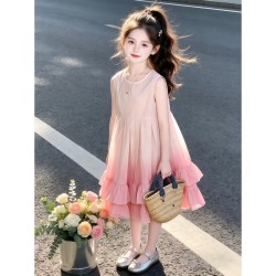 诺佳微淇 女童连衣裙夏季2026新款儿童漂亮背心裙子夏装小女孩6-12岁公主裙 粉色 160