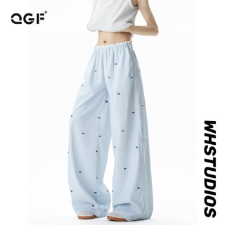 QGF 蓝色女士休闲裤 直筒宽松显瘦阔腿裤 XL