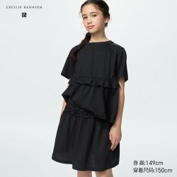 优衣库 女童抽褶裙裤 黑色 110cm