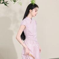 三彩 不染烟霞剪花立领短袖A字连衣裙