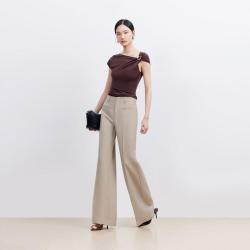 VERO MODA 26夏新品插兜高腰微喇裤简约通勤百搭帅气休闲裤女
