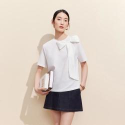 VERO MODA 26夏季新品纯棉正肩遮肉短袖休闲通勤甜美T恤女