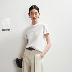 VERO MODA 26夏新品纯棉蝴蝶刺绣宽松短袖通勤百搭气质T恤女