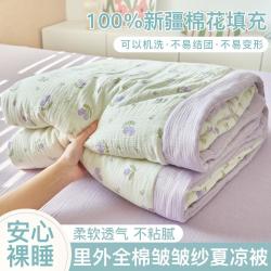 洁丽雅 皱皱纱100%纯棉夏凉被里外全棉夏被棉花被子被芯可机洗空调被