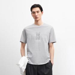 杰克琼斯 男装短袖T恤上衣仿绣印图案舒适时尚休闲圆领合体