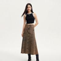 VERO MODA 半身裙女夏A版磨毛边高腰明线设计感扎染专柜同款洋气