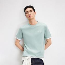 杰克琼斯 男装T恤夏季时尚精致刺绣舒适全棉圆领短袖常规上衣