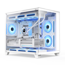 航嘉 全景版海景房 机箱 双面钢化玻璃 360水冷 9风扇位 MATX主板  白色