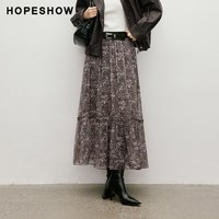红袖 女士佩斯利印花雪纺木耳边松紧腰A字半身裙 90126051501