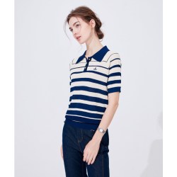 navigare 小帆船女士条纹短袖polo衫短袖T恤针织衫