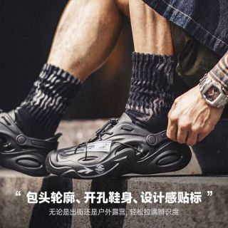 马登 防滑包头厚底洞洞鞋 黑色 38-39码