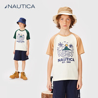 NAUTICA诺帝卡 凉感插肩袖 藏青/灰色 160 儿童短袖T恤