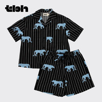 野兽派 Z系列 441240461 天丝棉条纹家居服套装 短款 黑豹 S