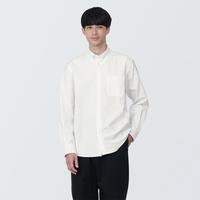 無印良品 MUJI 无印良品 男式 棉水洗牛津 纽扣领 长袖衬衫 休闲衬衣纯棉全棉男装